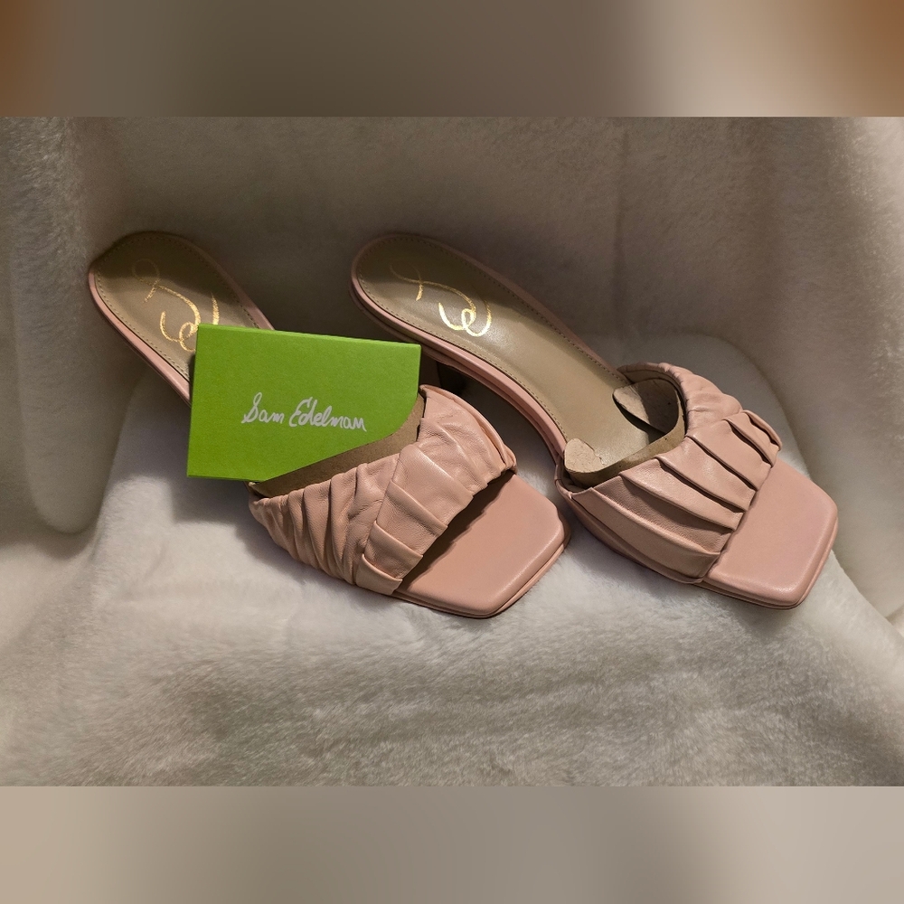 Sam Edelman Pink Mules with Square Toe and Ruched Strap